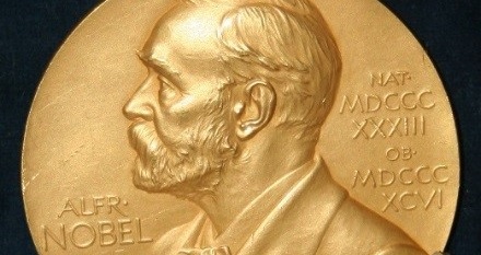 Alfred Nobel on a gold medallion